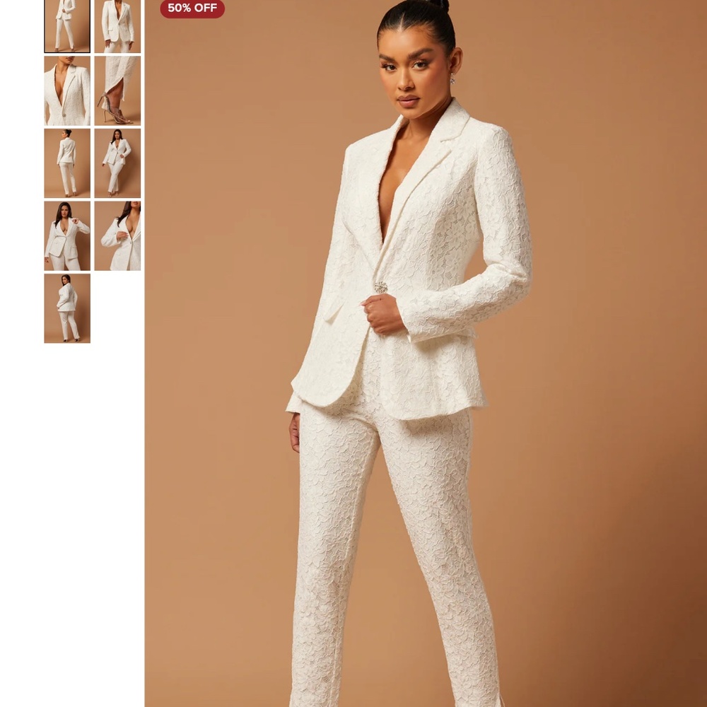 Beautiful Fashion nova Lace White Pant Suit size small NWT!